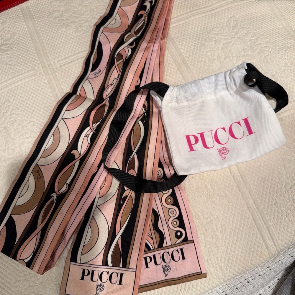 Emilio Pucci Pink, Black & Brown Silk Twilly Scarf